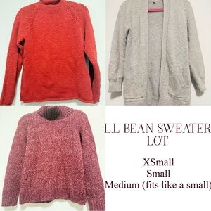 L.L. Bean Women's Cowl & Turtleneck Sweater Trio - Red, Gray, Pink